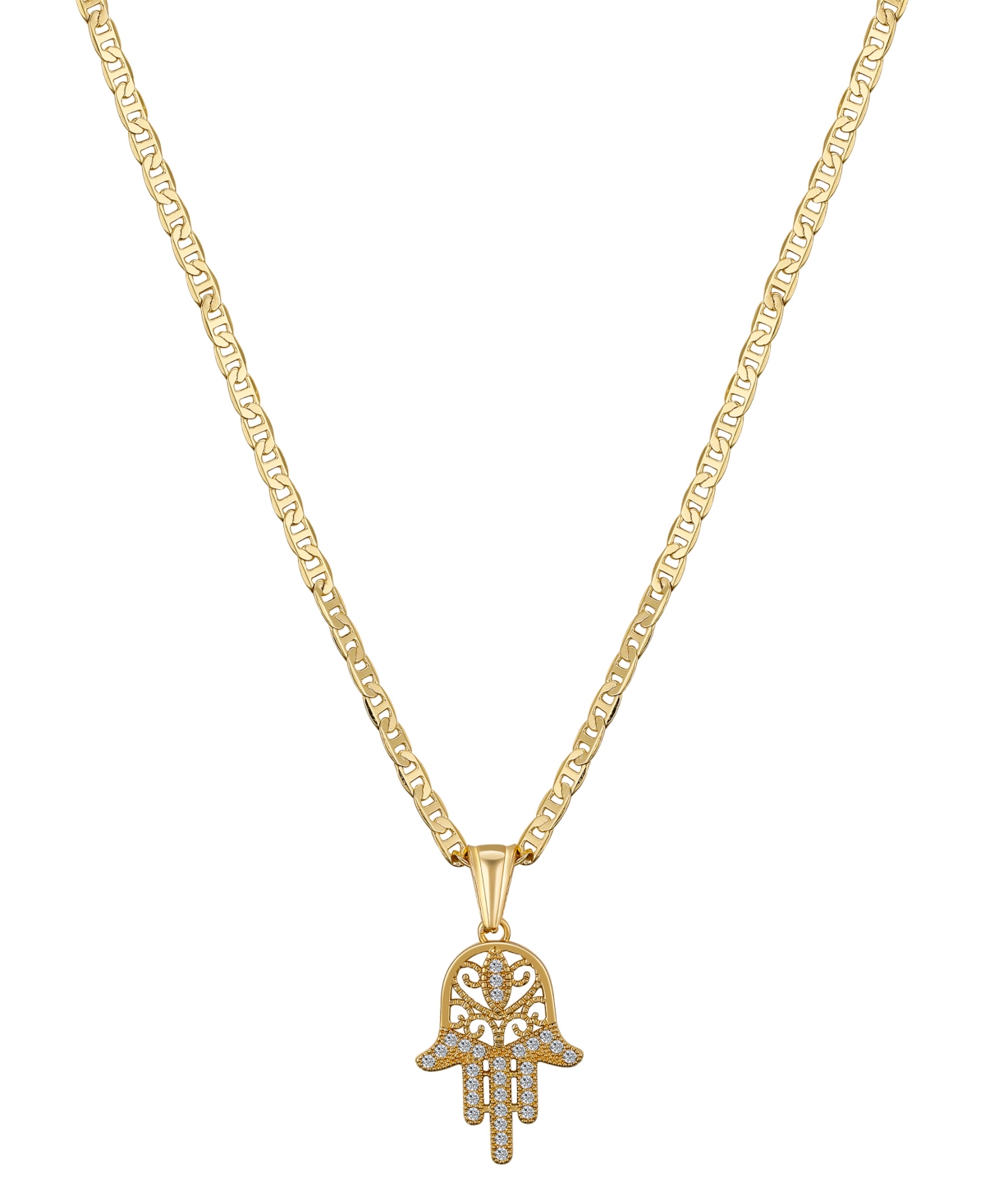Unwritten Cubic Zirconia 14k Gold Flash Plated Hamsa Pendant Necklace