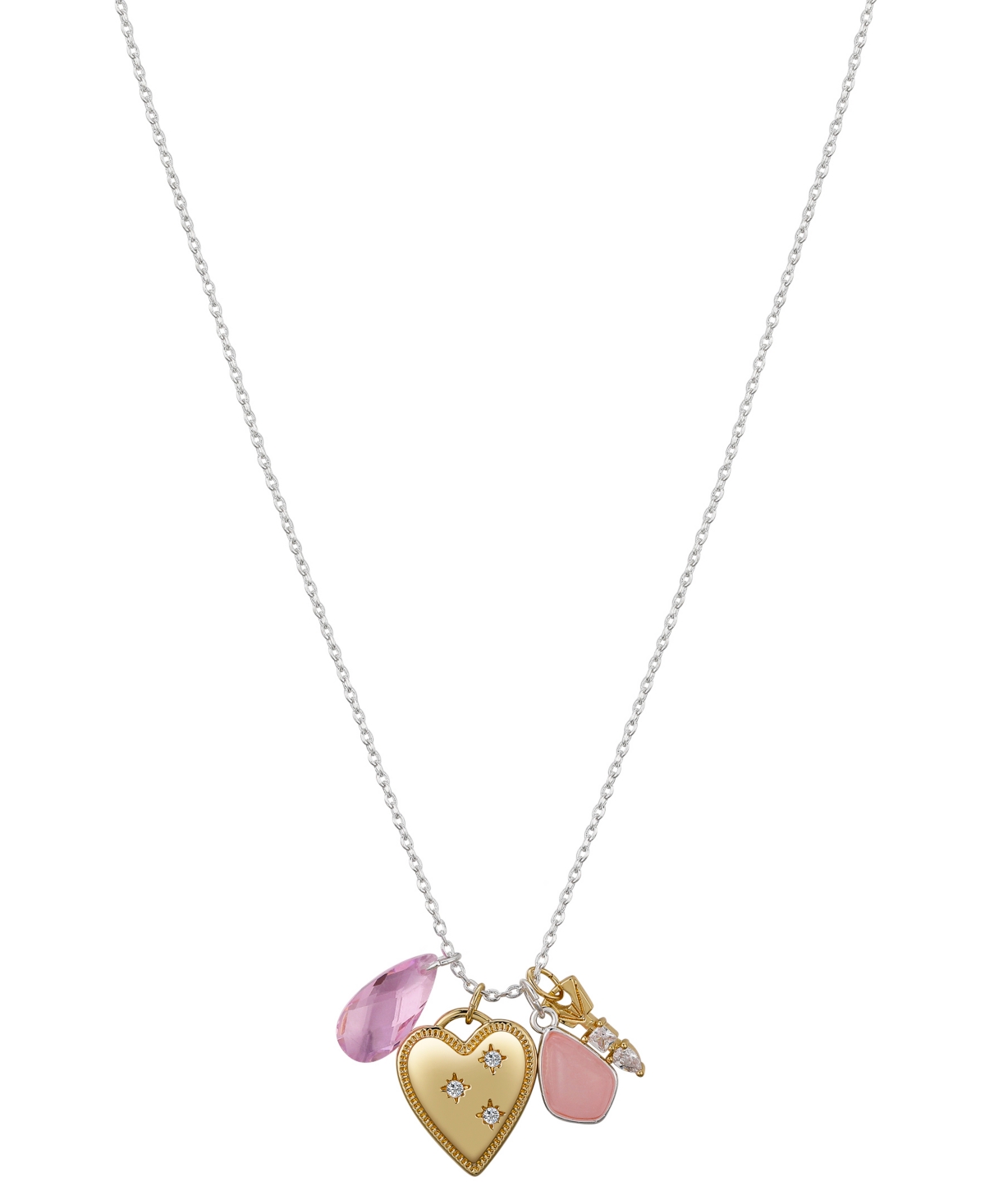 Unwritten Multi Stone Heart And Key Necklace In Gold Two-tone