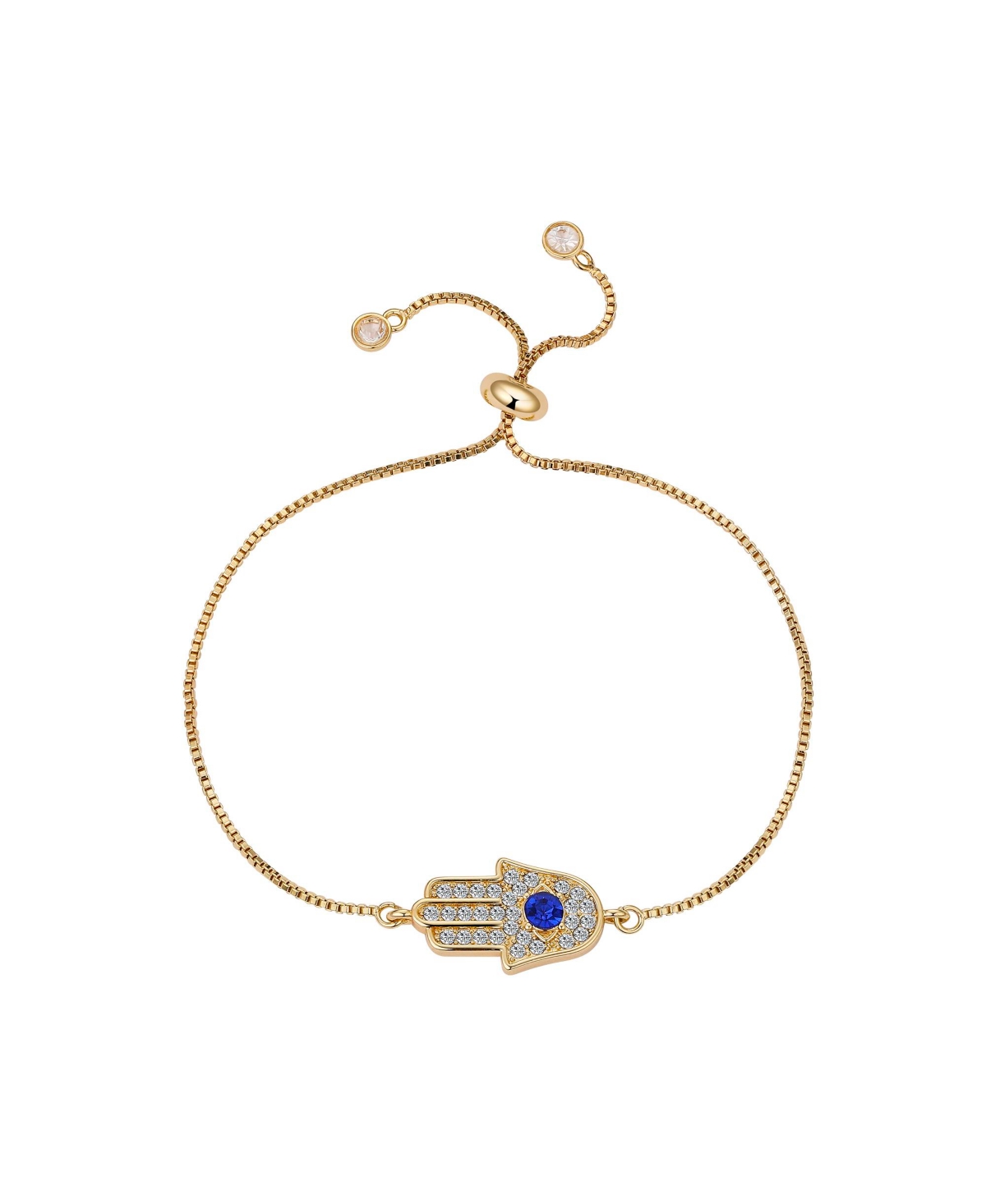 Unwritten Blue And Clear Crystal Hamsa Hand Bracelet In Gold