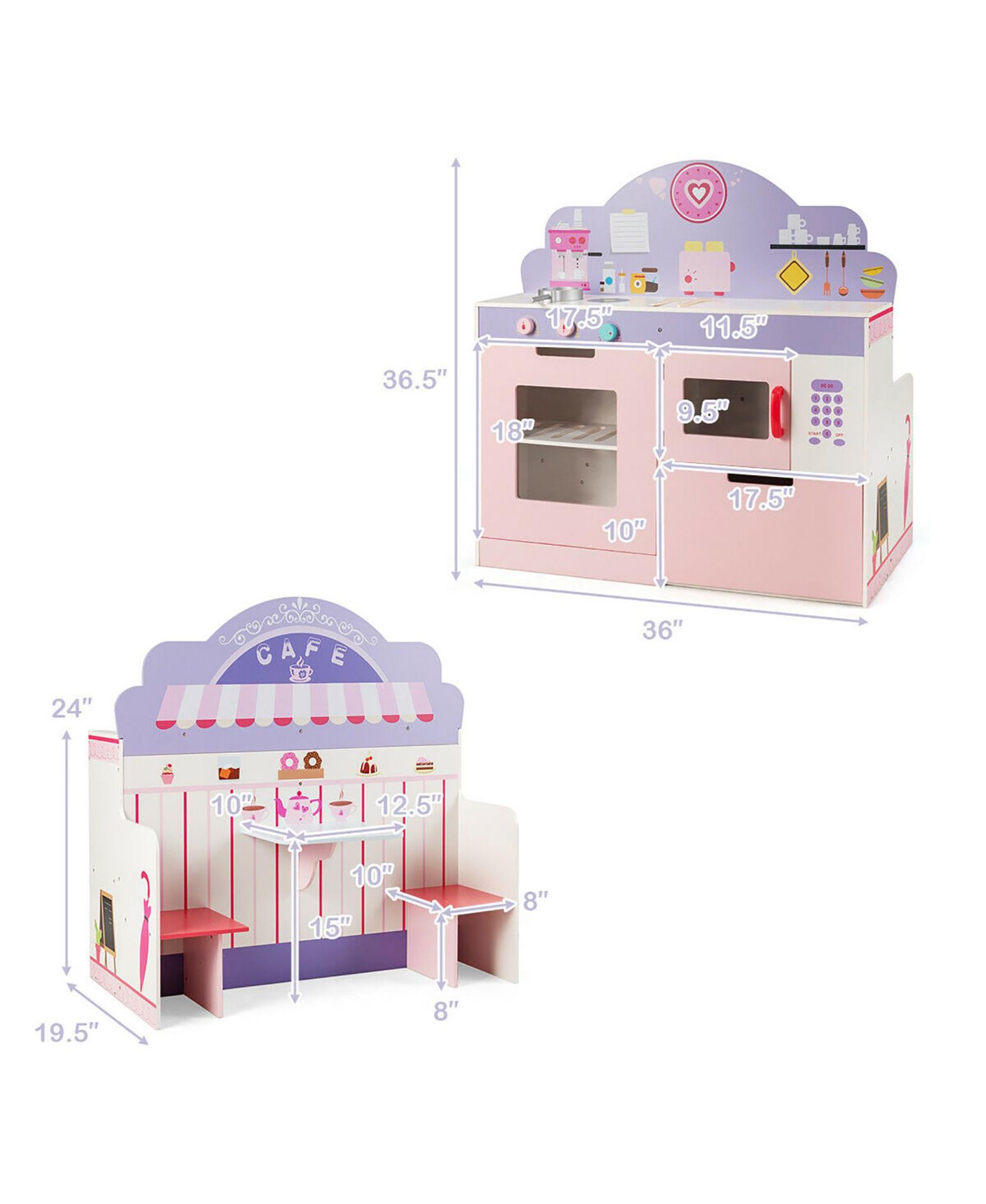 Детская игрушка Costway 2-in-1 Wooden Play Kitchen, от 3 лет — фото 3
