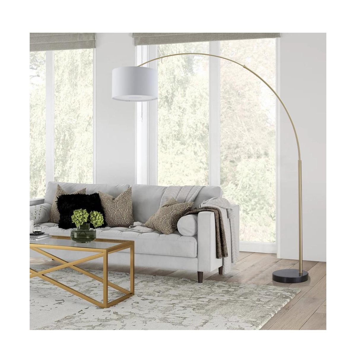 Fc Design Modern Tall Standing Adjustable Arched Floor Lamp with Drum Shade and Marble Base