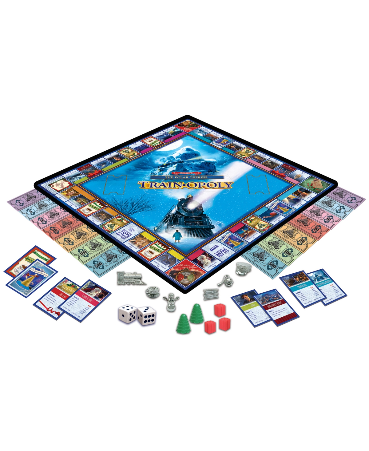 UNIVERSITY GAMES MASTERPIECES PUZZLES THE POLAR EXPRESS TRAIN-OPOLY COLLECTOR'S EDITION SET 