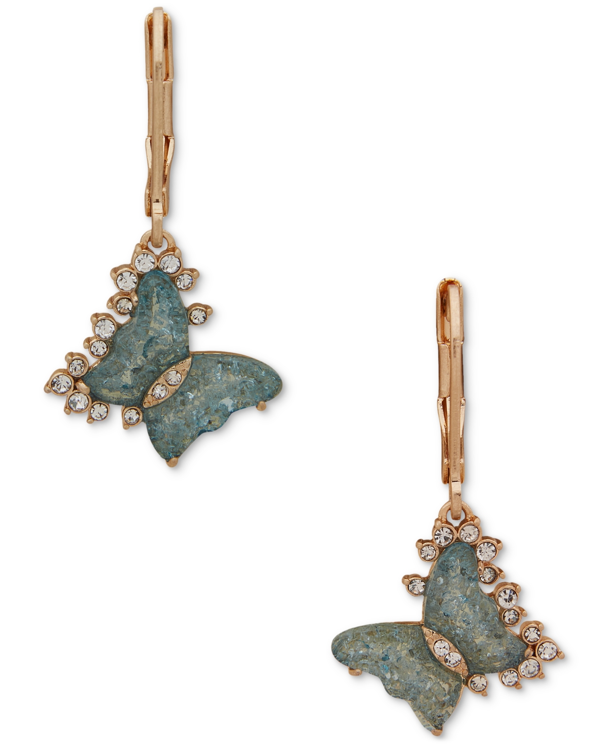 Gold-Tone Pave & Burgundy Stone Butterfly Drop Earrings - Green