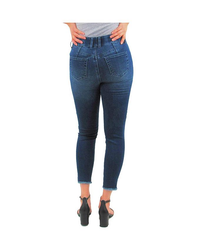 Indigo Poppy Tummy Control Skinny Jeans With High-Low Hem For Women ...