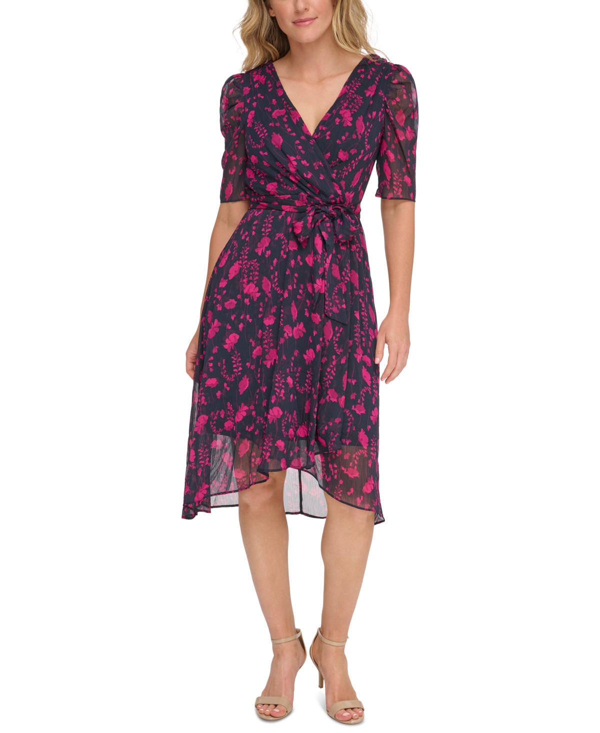 Tommy Hilfiger Women's Printed Short-sleeve Fit & Flare Dress In Sky Captain Multi