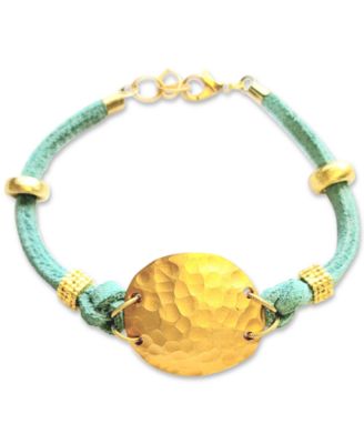 Minu Jewels Gold-Tone Hammered Disc Suede Cord Flex Bracelet - Gold Aqua