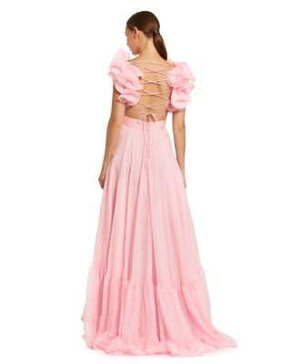 Women's Ruffle Tiered Cut-Out Chiffon Gown