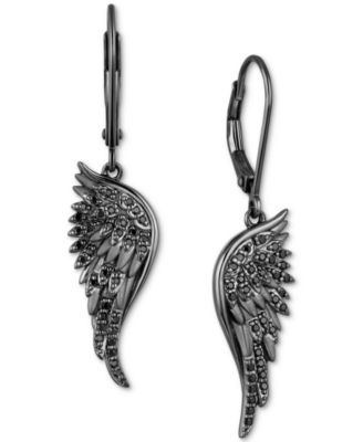 Enchanted Disney Fine Jewelry - Black Diamond Villains Maleficent Wing Drop Earrings (1/3 ct. t.w.) in Black Rhodium-Plated Sterling Silver