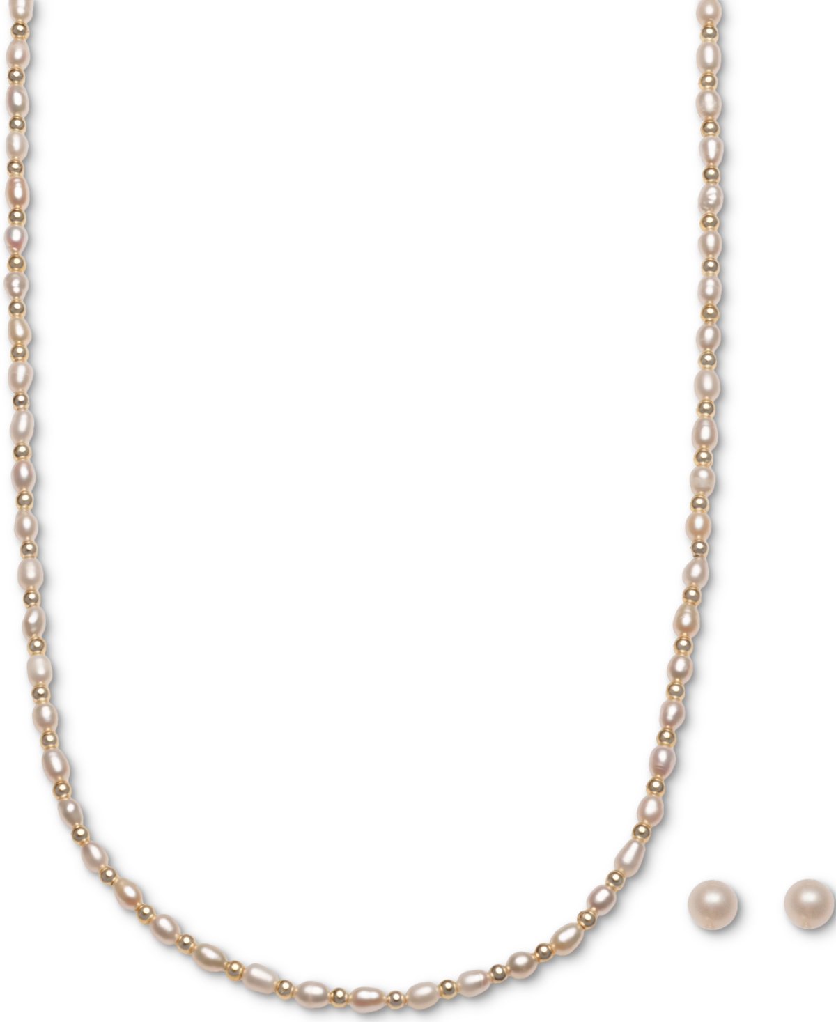 Macy's 2-pc. Set Cultured Freshwater Pearl (4-5mm) Beaded Collar Necklace & Stud Earrings In 18k Gold-plate In Gold Over Silver