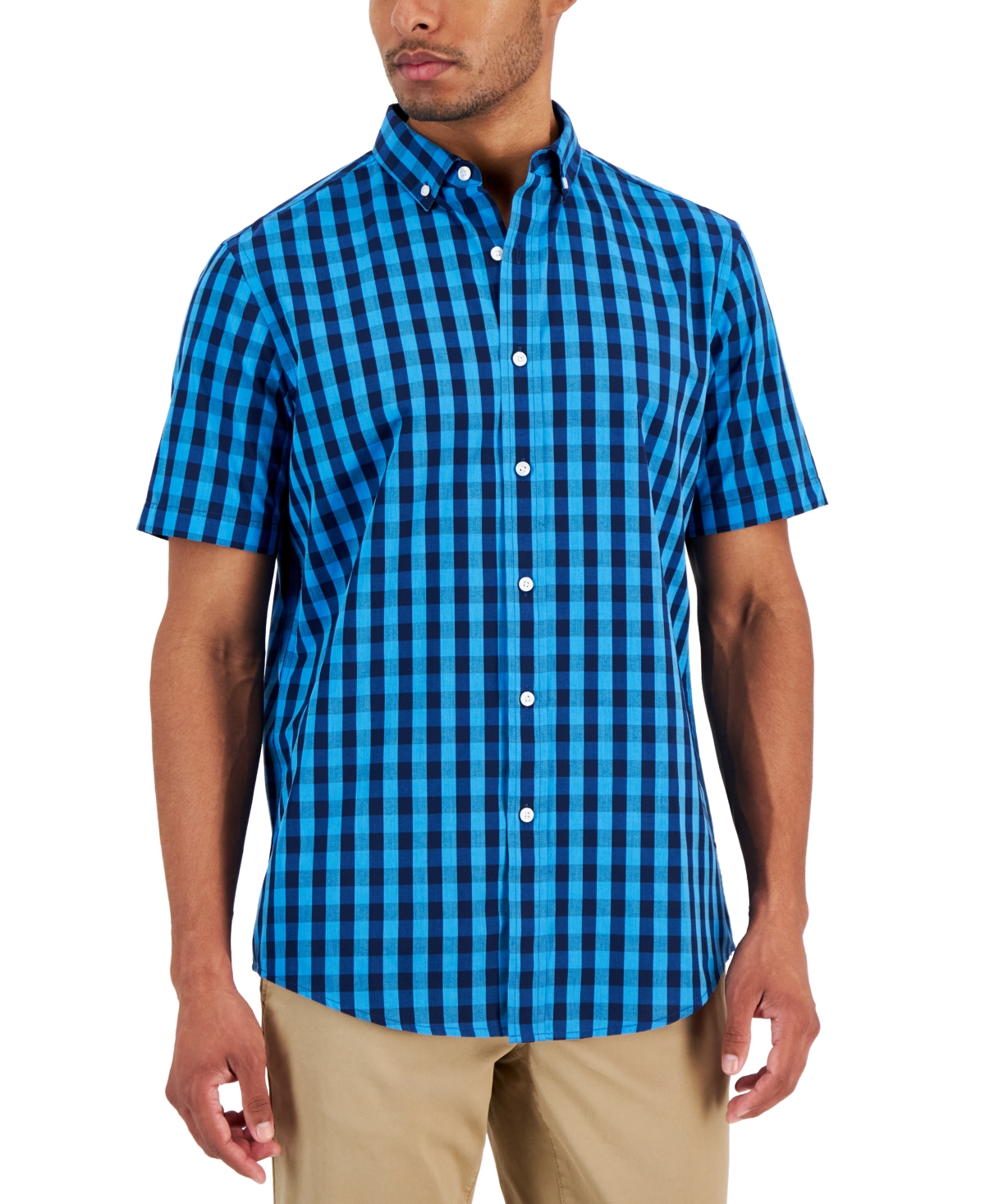 Club Room Men's Short-sleeve Plaid Shirt, Created For Macy's In Dark Aruba