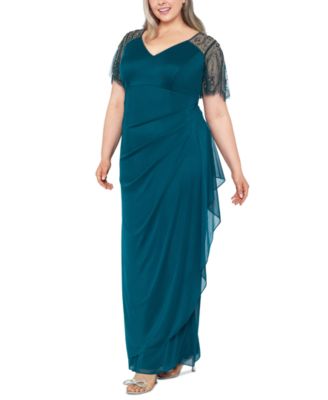 Plus Size Embellished Sheer Matte Jersey Gown