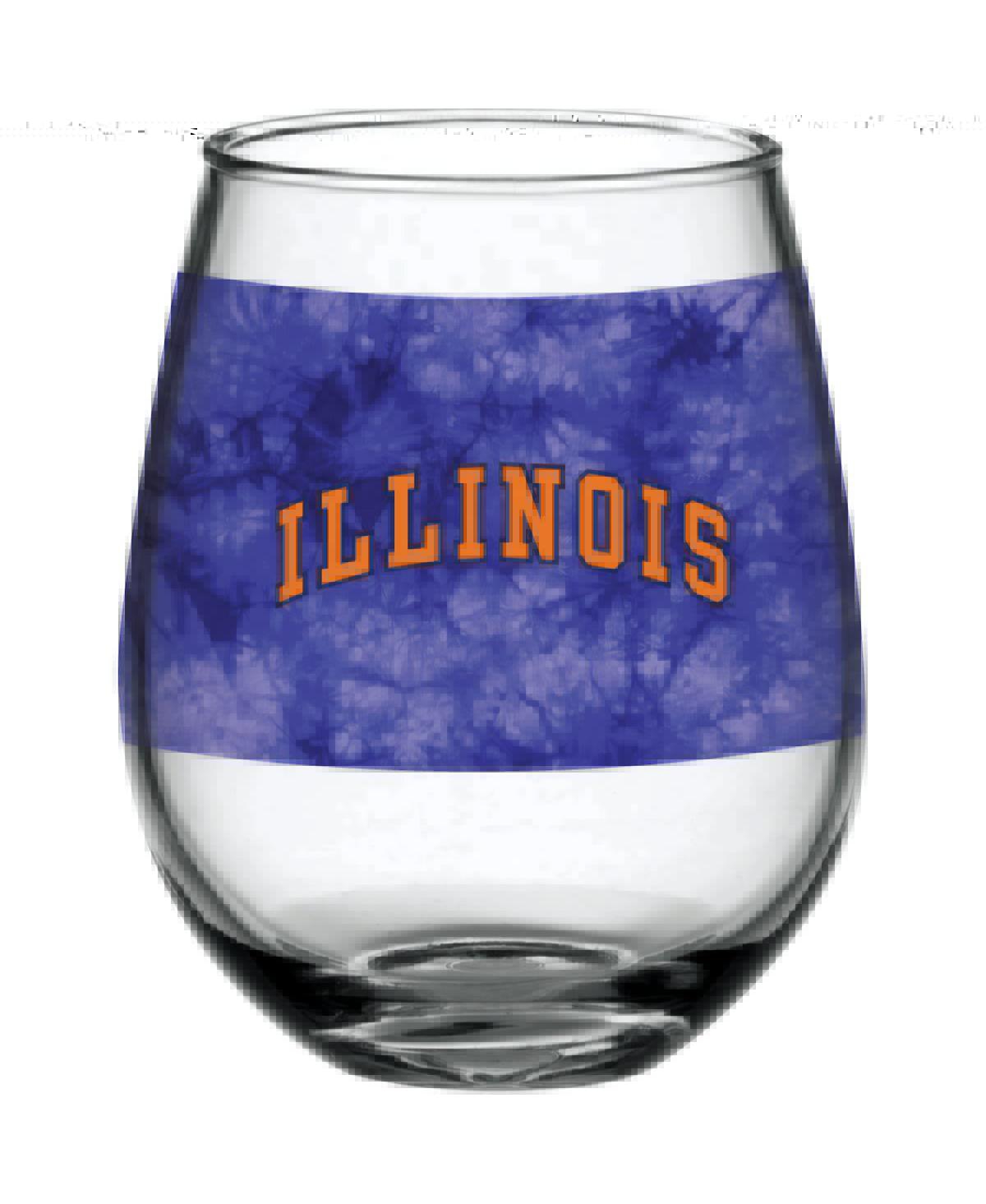 Illinois Fighting Illini Vintage-Inspired Tie-Dye Stemless Wine Glass - Blue