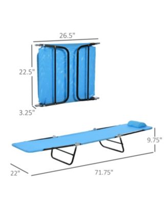 Portable Sun Lounger, Lightweight Folding Chaise Lounge Chair w/ Adjustable Backrest & Pillow for Beach, Poolside and Patio, Blue