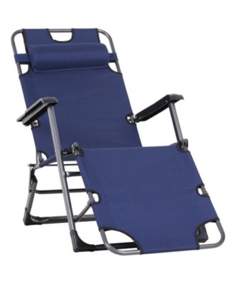 Outsunny 2-in-1 Folding Patio Lounge Chair w/ Pillow, Outdoor Portable ...