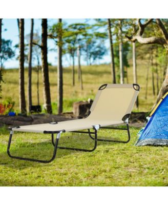 Portable Outdoor Sun Lounger, Lightweight Folding Chaise Lounge Chair w/ 5-Position Adjustable Backrest for Beach, Poolside and Patio, Beige