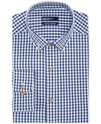 Bar III - Slim-Fit Navy and White Gingham Dress Shirt