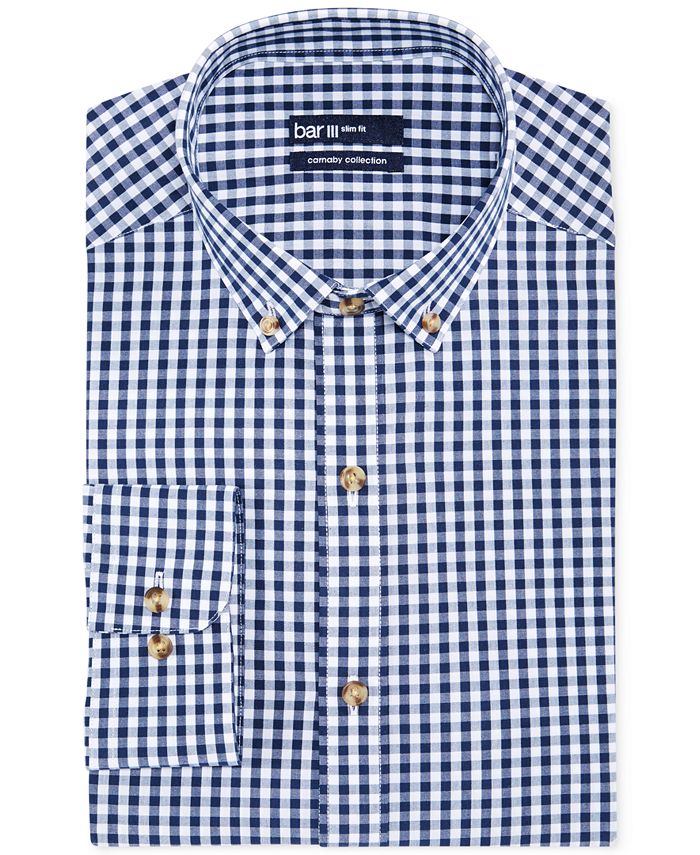 Bar III Carnaby Collection Slim-Fit Navy and White Gingham Dress Shirt ...