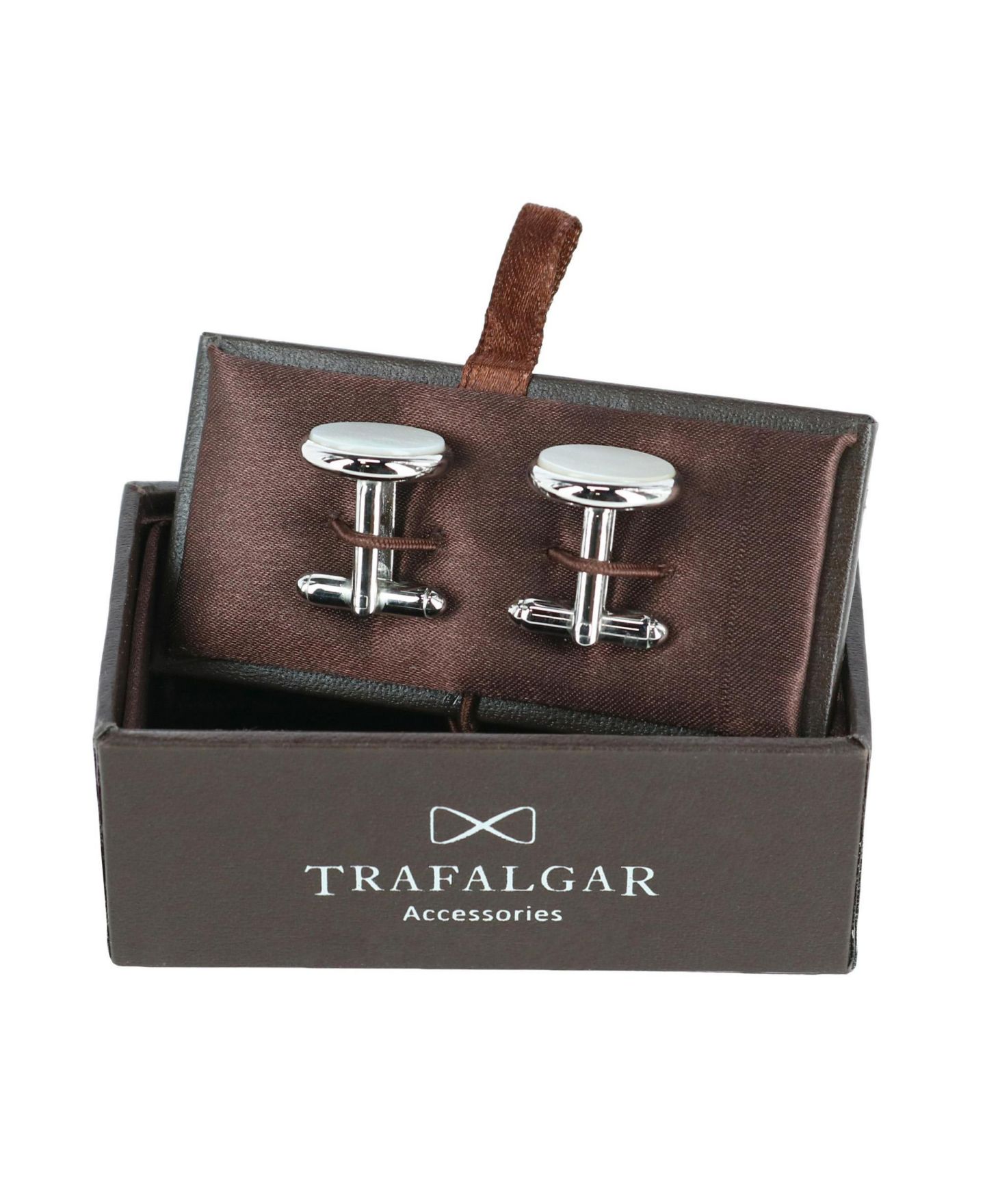 Мужские запонки TRAFALGAR Sutton Round Mother of Pearl Rhodium Cufflinks — фото 3