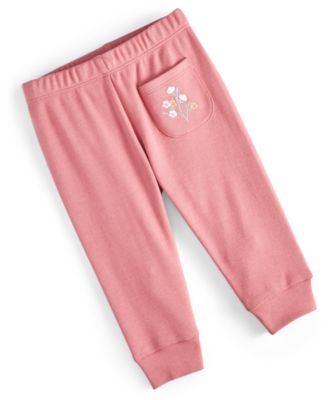 First Impressions - Baby Girls Embroidered-Pocket Cotton Jogger Pants