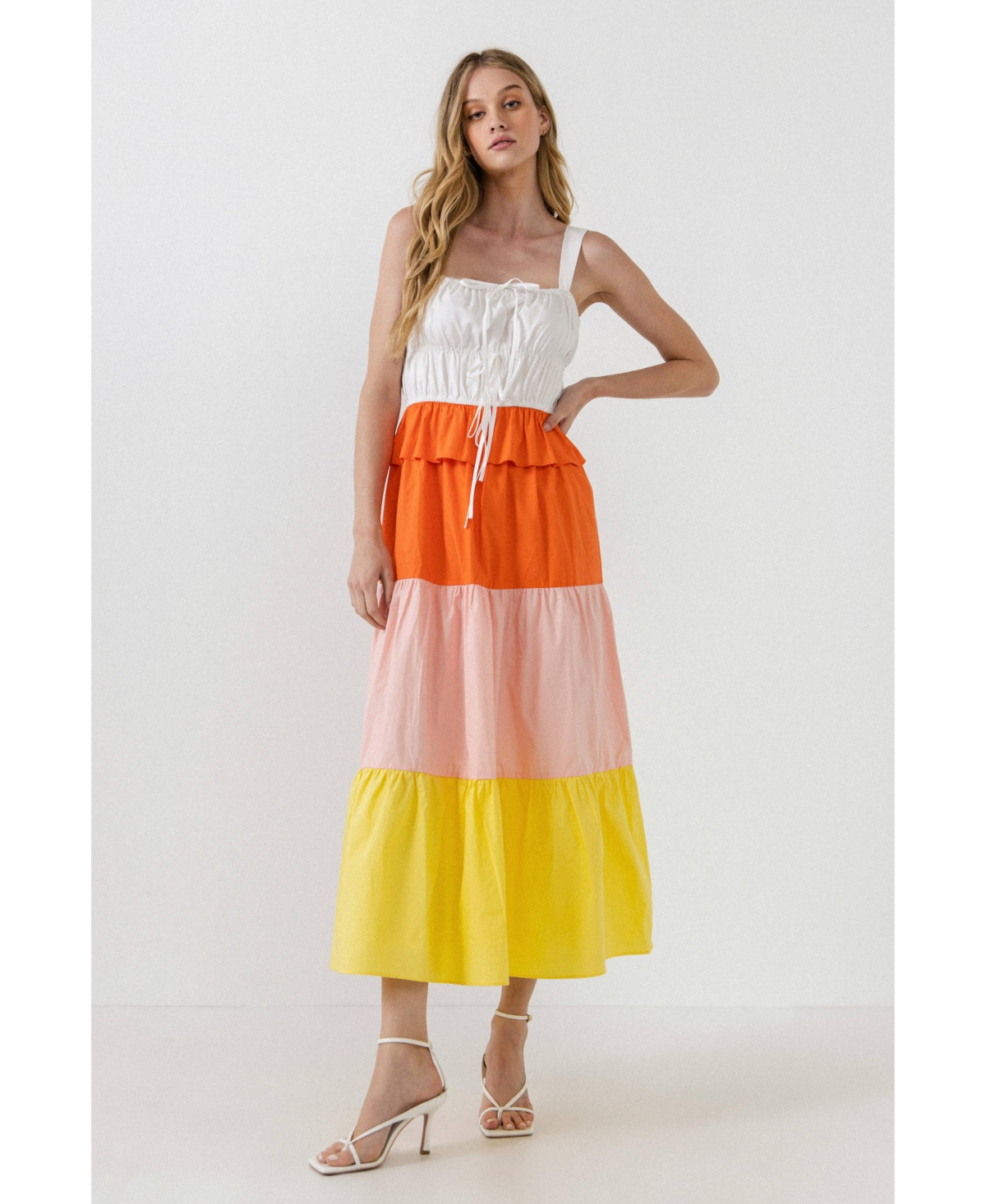 English Factory Women's Color Block Tied Detail Shirring Dress