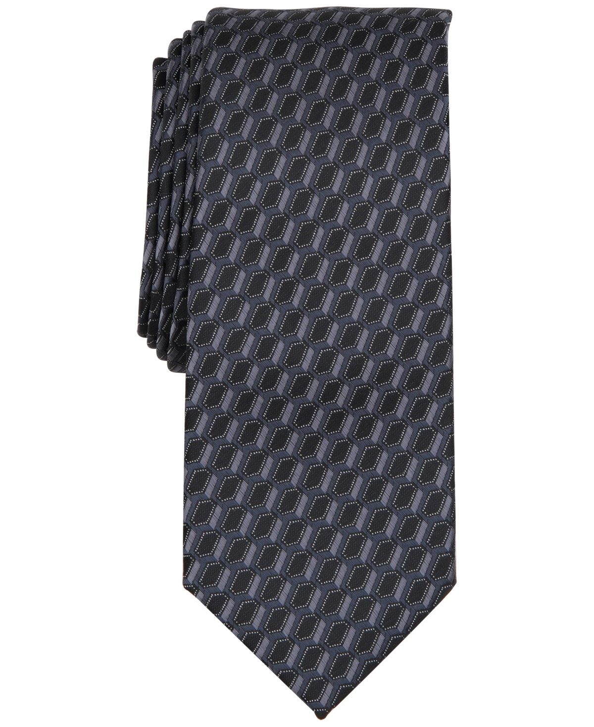 Alfani Men's Empire Geo-print Tie, Created For Macy's In Charcoal