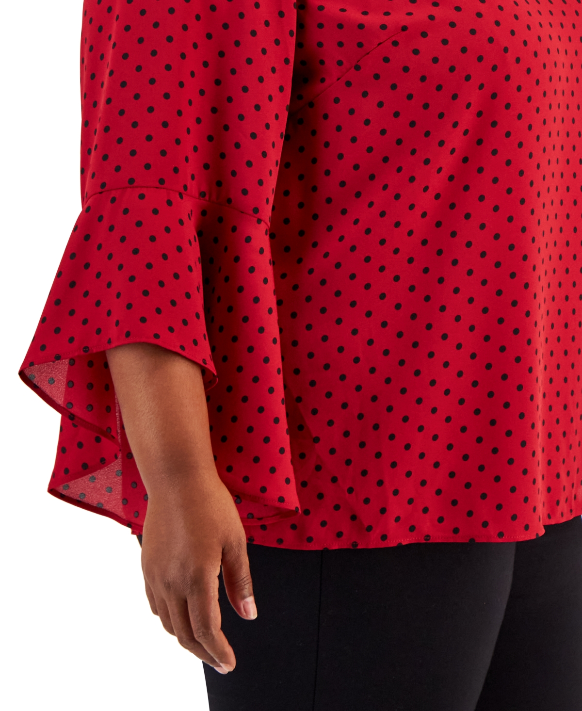 Kasper Plus Size Printed Ruffle-Sleeve Blouse -Black