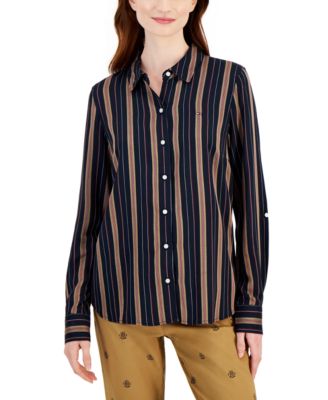 Tommy Hilfiger - Women's Striped Long-Sleeve Button Shirt