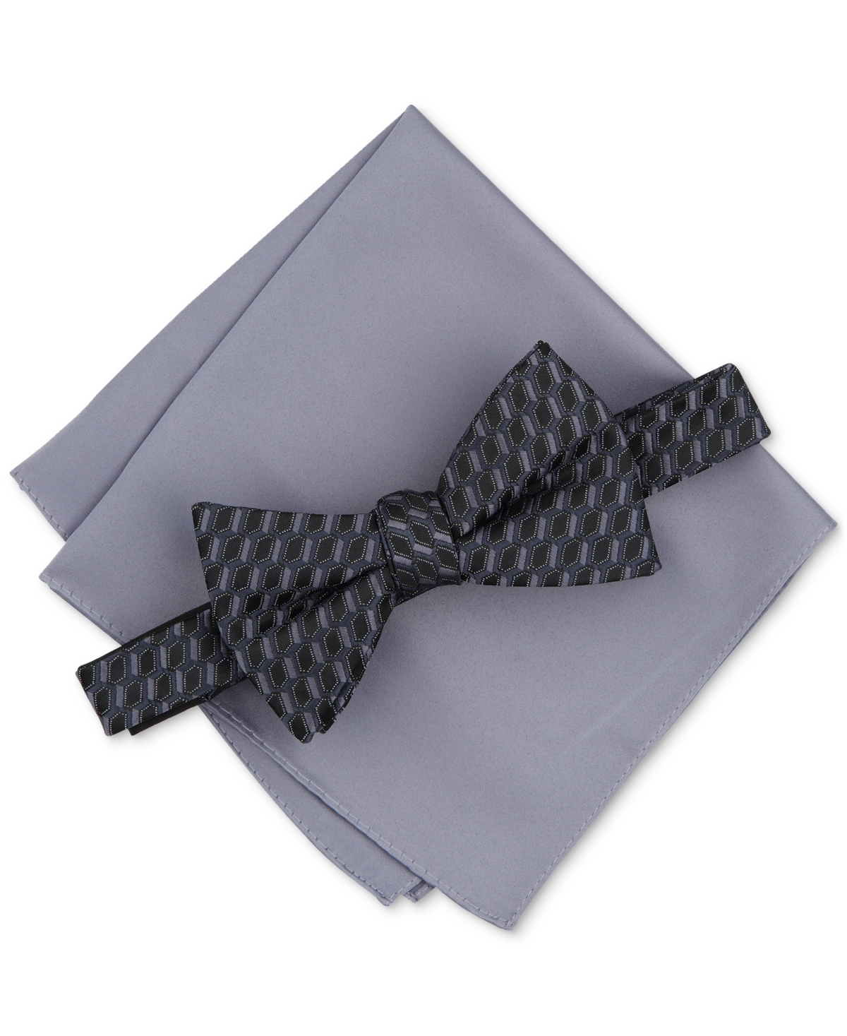 Alfani Men's Empire Geo-print Bow Tie & Pocket Square Set, Created For Macy's In Charcoal