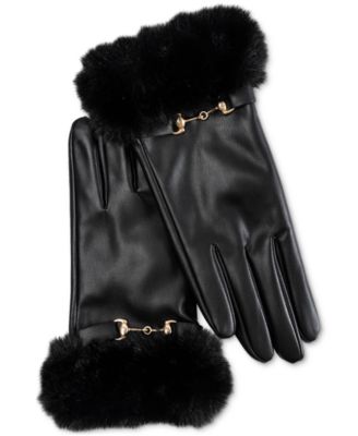 I.N.C. International Concepts - Women's Faux-Leather Faux-Fur-Trim Gloves
