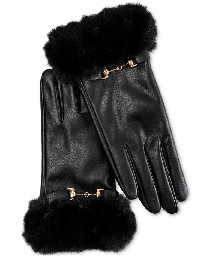 Faux fur trim leather gloves on sale