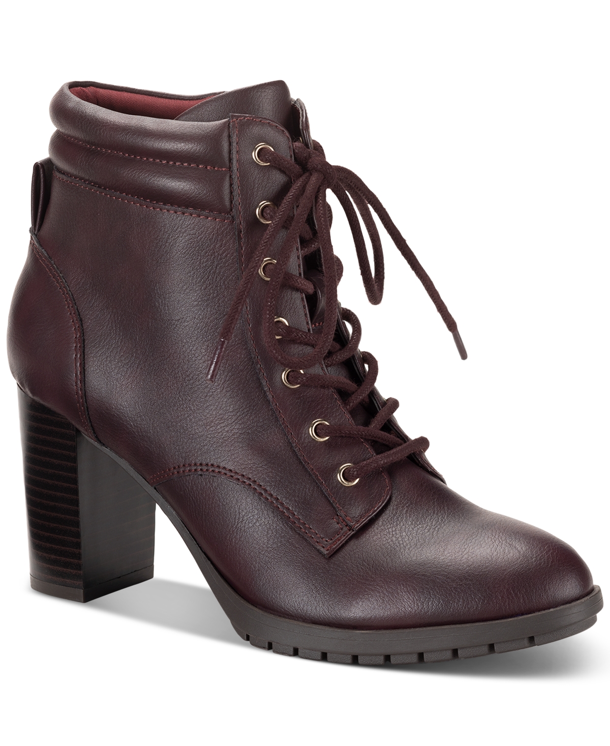 Shop Style & Co Laurellee Lace-up Dress Booties, Created For Macy's In Wine Smooth