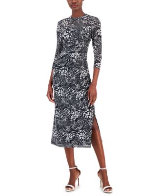 Anne Klein - Women's Printed Mesh Ruched Midi Dress