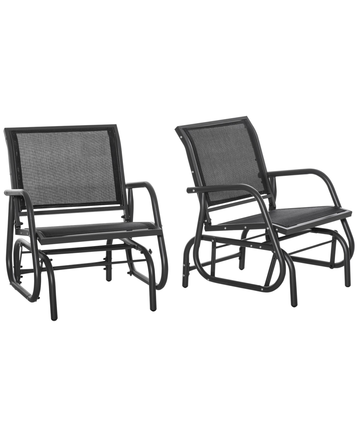 Outsunny Outdoor Gliders Set of 2 with Breathable Mesh Fabric, Curved Armrests and Steel Frame for Porch, Garden, Poolside, Backyard, Balcony,