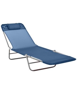 Portable Sun Lounger, Lightweight Folding Chaise Lounge Chair w/ Adjustable Backrest & Pillow for Beach, Poolside and Patio, Blue & Silver