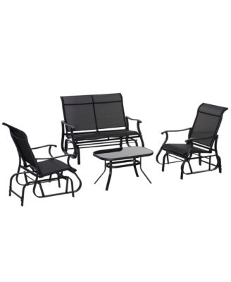 4pc Patio Glider Set, 2 Chairs, 1 Loveseat Bench, 1 Table