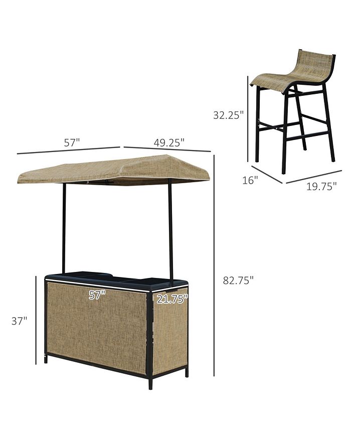 Outsunny 3 Piece Outdoor Bar Set for 2 with Canopy, Rectangular Table ...