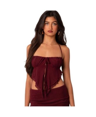 Ariyah Open Tie Back Ruffle Mesh Top