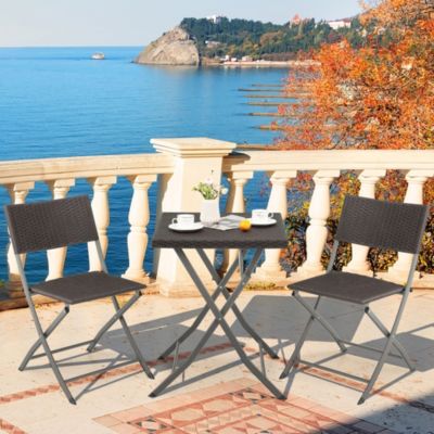 3PCS Patio Folding Rattan Bistro Set Chairs Backrest Table Garden Deck