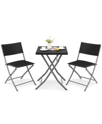 3PCS Patio Folding Rattan Bistro Set Chairs Backrest Table Garden Deck