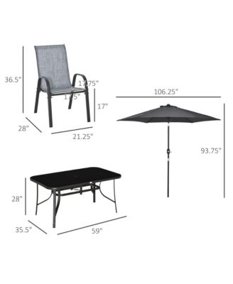 Patio Dining Set for Six, Table & Chairs w/ Umbrella,