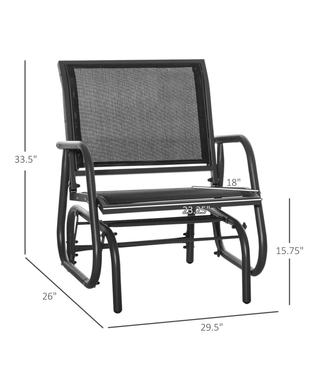 Outsunny Outdoor Gliders Set of 2 with Breathable Mesh Fabric, Curved Armrests and Steel Frame for Porch, Garden, Poolside, Backyard, Balcony,
