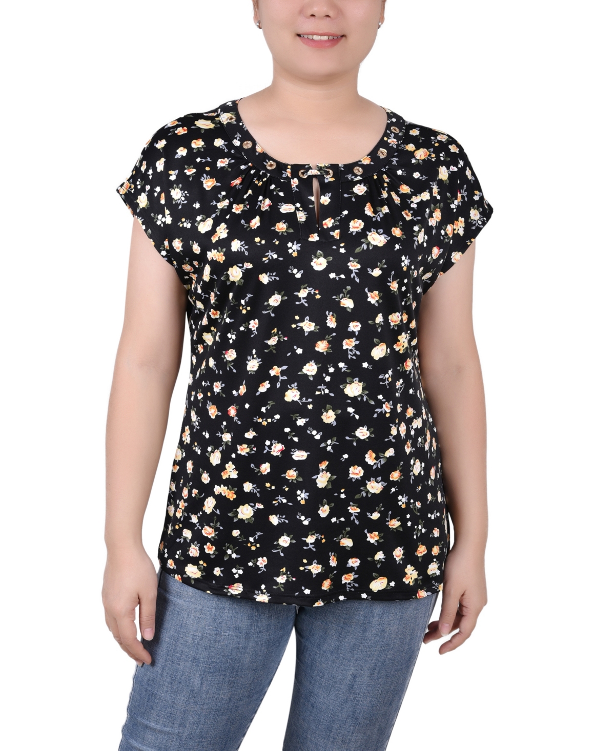 Ny Collection Women's Extended Sleeve Top With Grommets In Carnation