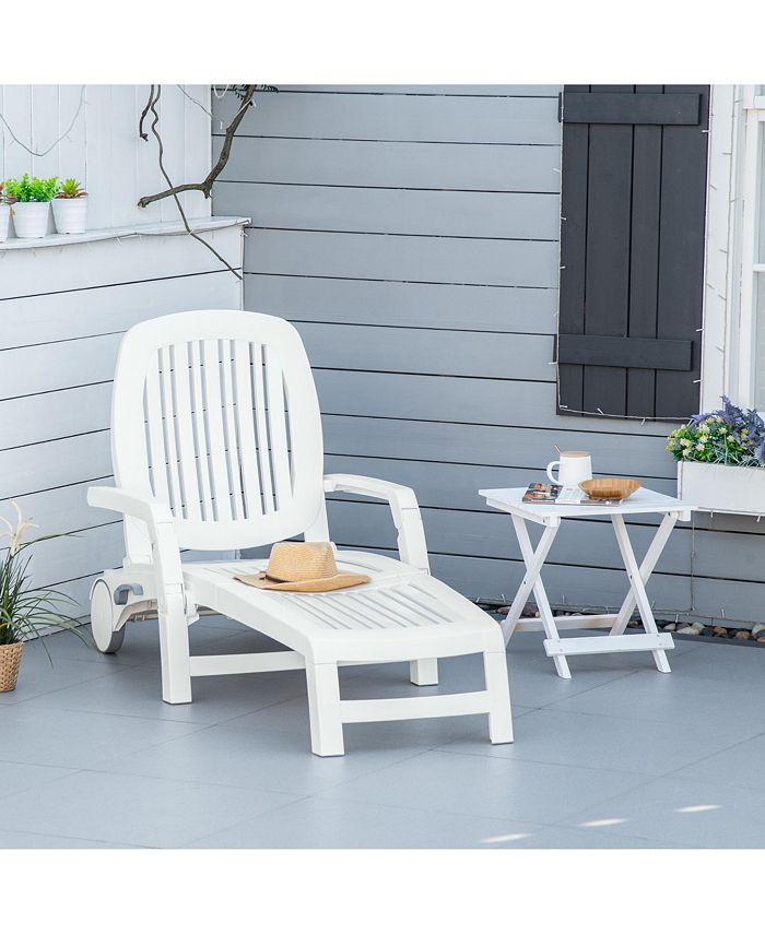 Outsunny Folding Chaise Lounge Chair on Wheels with Storage Box