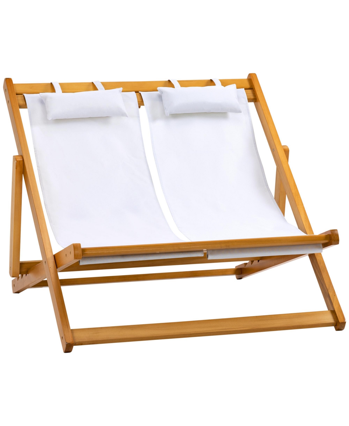 Outsunny 2-person Double Patio Chaise Lounge Chair, Reclining Lounger, Folding Beach Chair With Adjustable Ba In Cream White