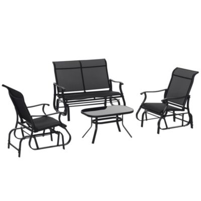 4pc Patio Glider Set, 2 Chairs, 1 Loveseat Bench, 1 Table