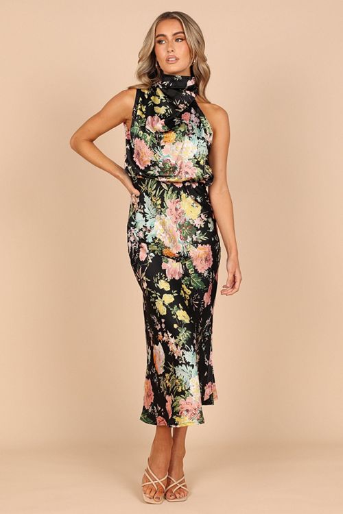 alfani Petal and Pup Womens Anabelle Halter Neck Maxi Dress Women's Fashion Shoes & Accessories