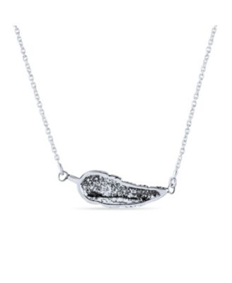 Native American Bohemian Feather Leaf Pendant Necklace in Sterling Silver