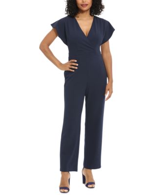 London Times - Women's Batwing V-Neck Side-Pocket Jumpsuit