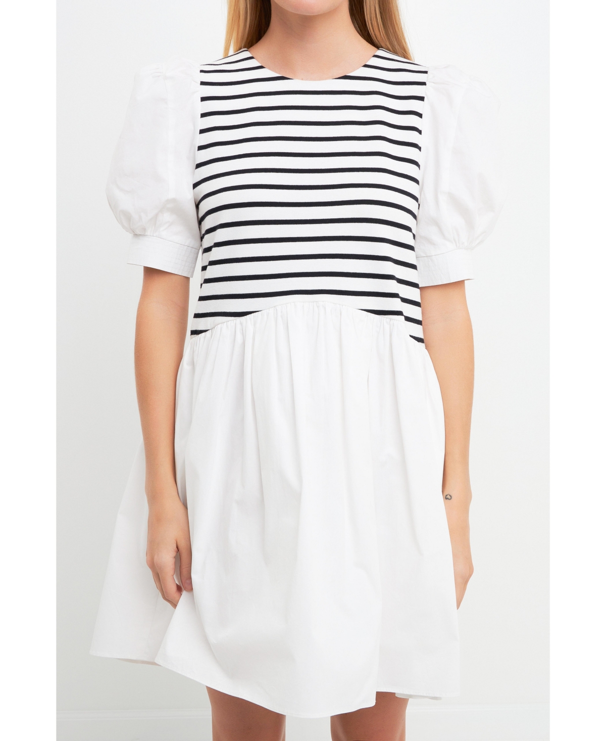 English Factory Women s High Low Knit Combo Dress White combo Smart Closet