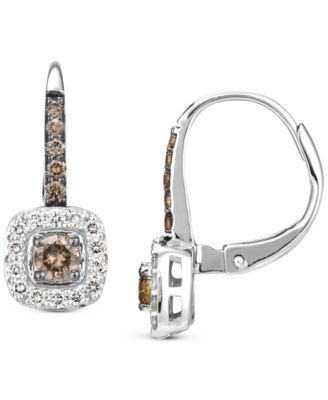 Nude Diamond (1/4 ct. t.w.) & Chocolate Diamond (1/3 ct. t.w.) Halo Leverback Drop Earrings in 14k Gold (Also Available in 14K Rose Gold or White Gold)